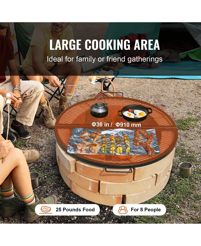 Ecooso 36 Inch Foldable Fire Pit Grill Grate, Heavy Duty Steel Campfire Cooking Grid with Handles