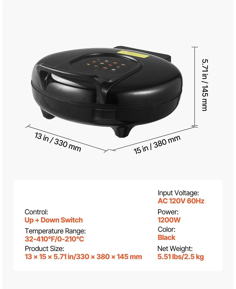 Ecooso 12 Inch Electric Pizza Oven, 1200W Pizza Maker with Nonstick Plate and Adjustable Temperature