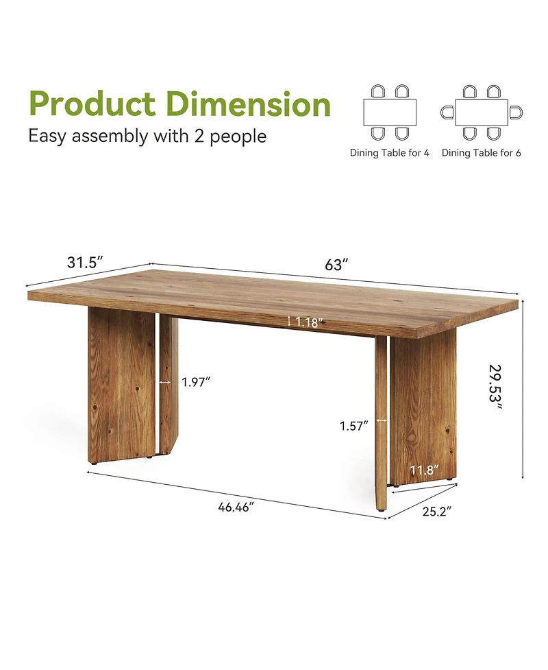 Tribesigns 63 Inch Solid Wood Dining Table, Farmhouse Kitchen Table, Rustic Wooden Dinner Table