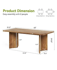 Tribesigns 63 Inch Solid Wood Dining Table, Farmhouse Kitchen Table, Rustic Wooden Dinner Table