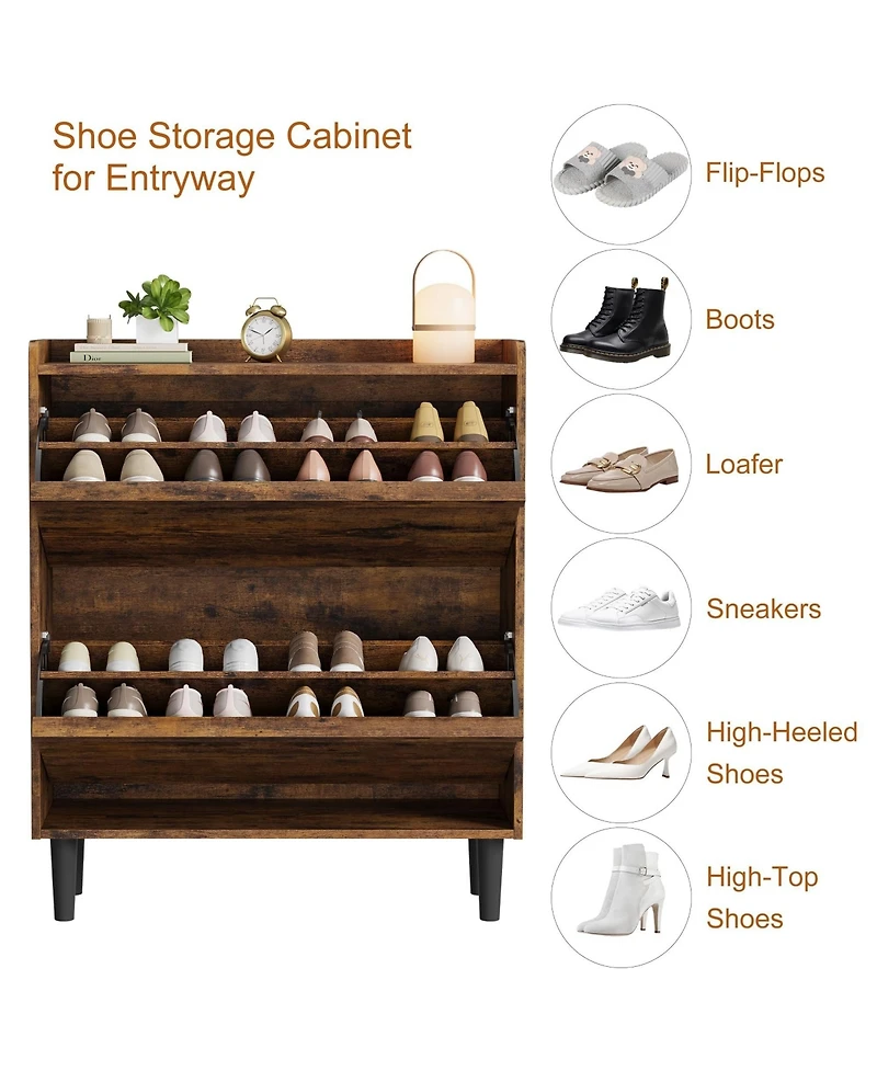 Homfan Shoe Cabinet with 2 Flip Drawers, Hidden Shoe Storage Organizer for Entryway,Wooden Shoe Rack with Adjustable Shelf, Space-Saving Shoe Cupboard