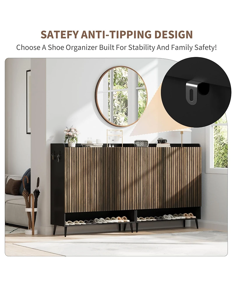 Homfan Shoe Cabinet, Large Shoe Cabinet with 3 Doors, Adjustable Shelves, Shoe Organizer with Doors for Hallway, Entryway, Living Room