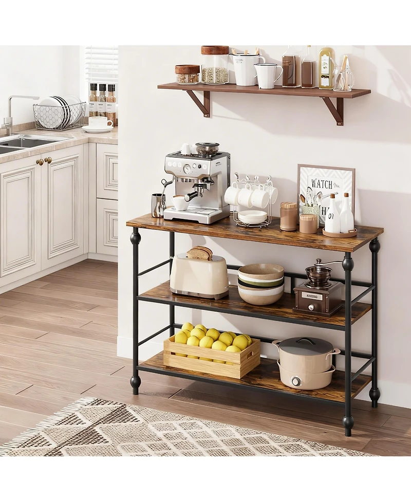 Yigii 43" Console Table 3-Tier Entryway Narrow Sofa Side Shelves Living Room Hallway Bedroom Rustic Brown