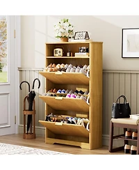 Clihome Shoe Cabinet Storage with 3 Flip Drawers, Tall Free Standing Shoe Organizer Rack