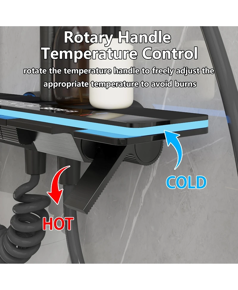 Lalahoo 3-Spray Shower Faucet 2.5 Gpm with Piano Button Control, Led Temperature Display and Ambient Light