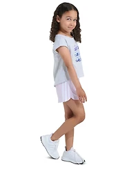adidas Girls' 2T-6X Short-Sleeve Back Pleated Heather T-Shirt and Mesh Shorts, 2-Piece Set