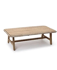 LuxenHome 47" Outdoor Coffee Table for Patio, Acacia Wood Patio Table with Woven Trim, Rectangular Outdoor Table for Patio, Balcony, and Porch