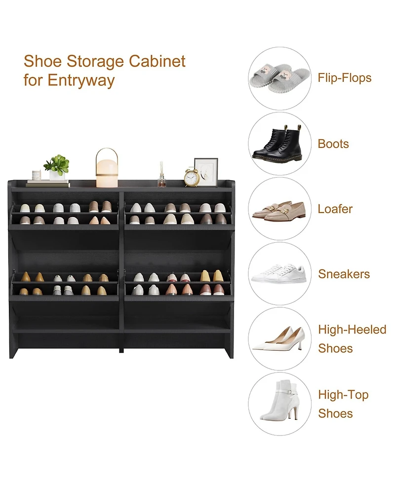 Homfan Shoe Cabinet with 4 Flip Drawers, Hidden Shoe Storage Organizer,Wooden Shoe Rack with Adjustable Shelf, Space-Saving Shoe Cupboard