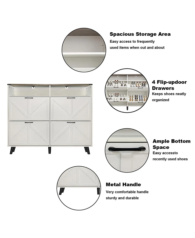 Homfan Shoe Cabinet with 4 Flip Drawers & Barn Door, Freestanding Hidden Slim Narrow Shoe Storage Organizer with Open Shelves, for Entryway, Foyer