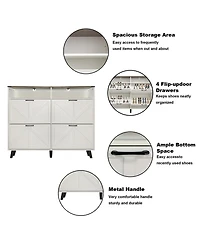 Homfan Shoe Cabinet with 4 Flip Drawers & Barn Door, Freestanding Hidden Slim Narrow Shoe Storage Organizer with Open Shelves, for Entryway, Foyer