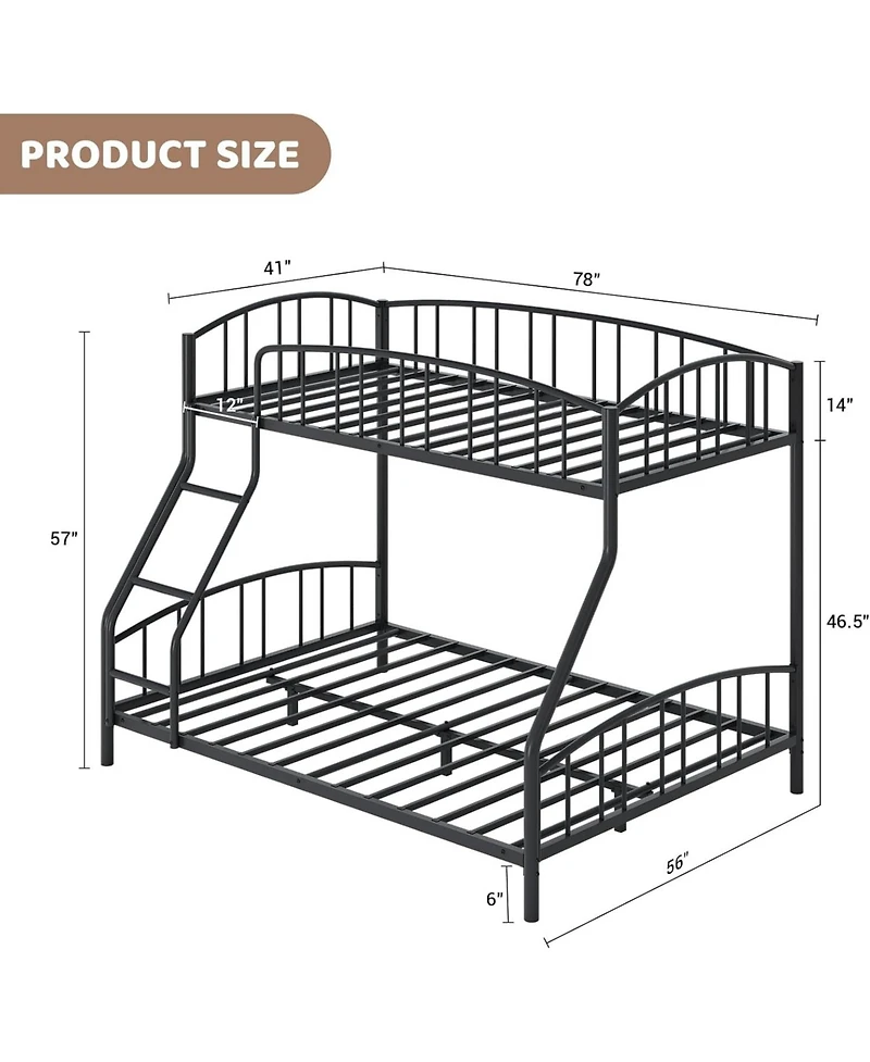 gaomon Bunk Bed Twin Over Full with Ladder and Arched Guardrail, Heavy Duty Bunkbeds Frame Sturdy Steel Slats Support for Kids Boys Girls