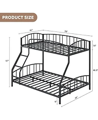 gaomon Bunk Bed Twin Over Full with Ladder and Arched Guardrail, Heavy Duty Bunkbeds Frame Sturdy Steel Slats Support for Kids Boys Girls