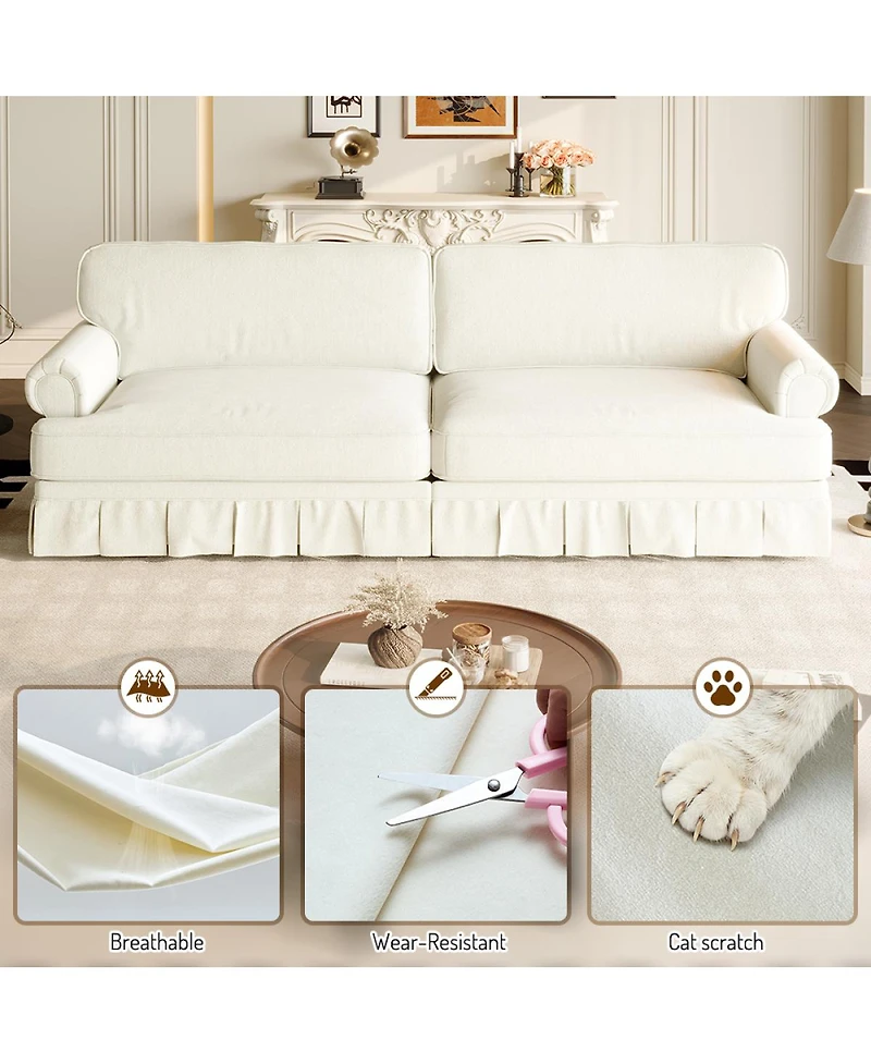 Streamdale Furniture 74" Luxuriously Comfortable 3-Seater Cloud Couch, Chenille Sofa with Rolled Arms & Skirt