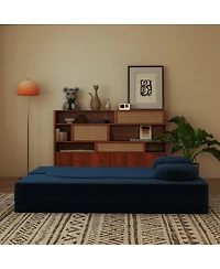 Streamdale Furniture Modern Floor Sofa with 2 Pillows, Convertible Plush Corduroy Sleeper Sofa Bed.