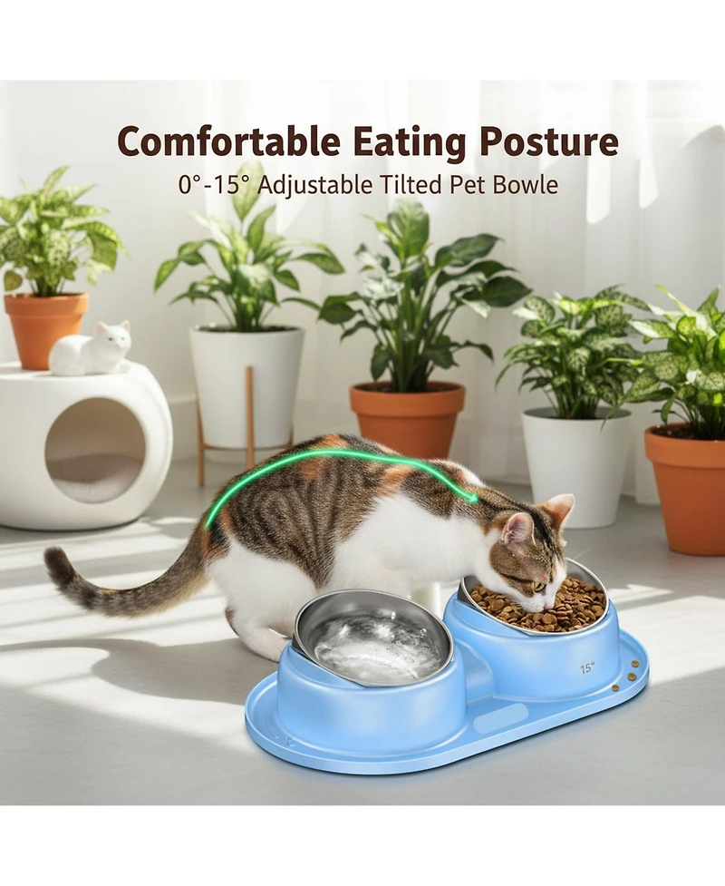 Aronkl Elevated Stainless Steel Tilted Anti Vomiting Non Spill Cat & Dog Bowls with Mat