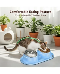 Aronkl Elevated Stainless Steel Tilted Anti Vomiting Non Spill Cat & Dog Bowls with Mat