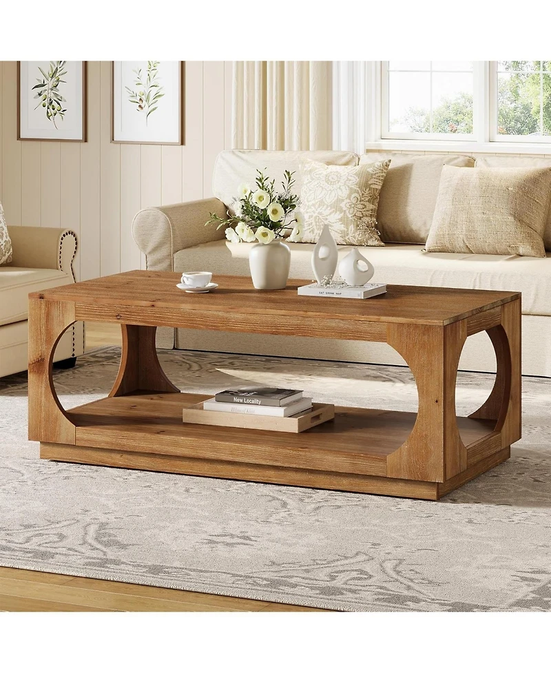 Tribesigns Solid Wood Coffee Table, 47.2" Farmhouse Wooden Center Tables, 2-Tier Rectangular Cocktail Tea Table