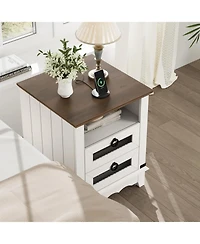 gaomon Farmhouse Nightstand with 2 Drawers, Open Cubby and Charging Station