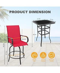 gaomon 3 Pcs Patio Swivel Bar Stools Set, 3 Piece Swivel Outdoor Table and Chairs Bar Set, All Weather Textile Fabric Outdoor High Stool Bistro Set