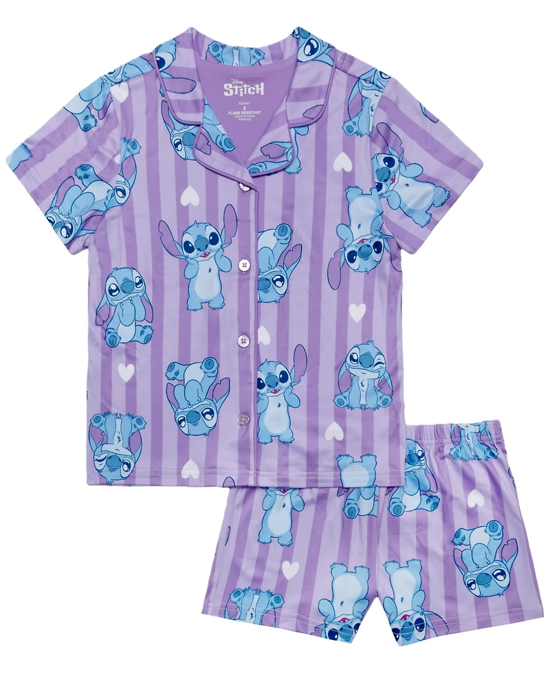 Lilo Stitch Girls' 4-10 Notch Collar Top and Shorts, 2-Piece Set
