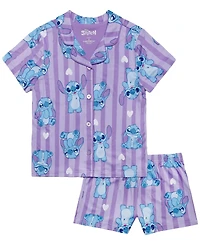 Lilo Stitch Girls' 4-10 Notch Collar Top and Shorts, 2-Piece Set