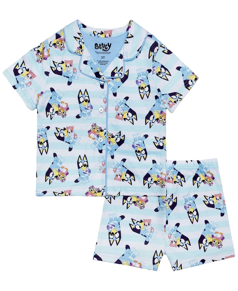 Bluey Girls' 2T-4T Notch Collar Top and Shorts, 2-Piece Set