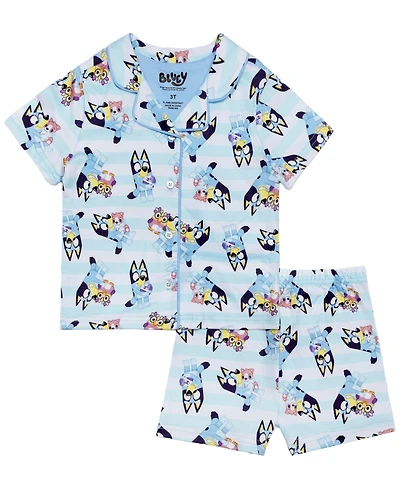 Bluey Girls' 2T-4T Notch Collar Top and Shorts, 2-Piece Set