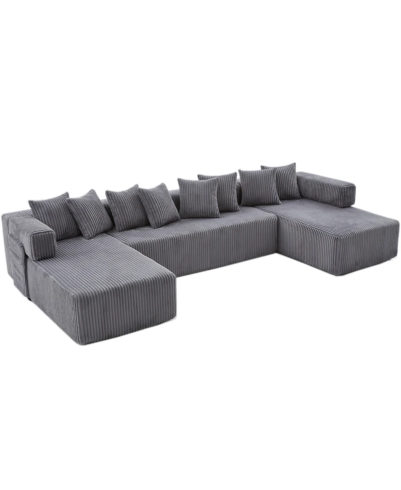 Streamdale Furniture 146" U-Shaped 5-Seat Convertible Sleeper Sectional Sofa w/ 8 Pillows