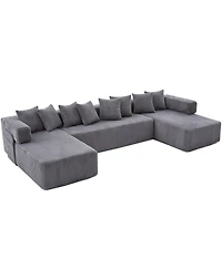 Streamdale Furniture 146" U-Shaped 5-Seat Convertible Sleeper Sectional Sofa w/ 8 Pillows