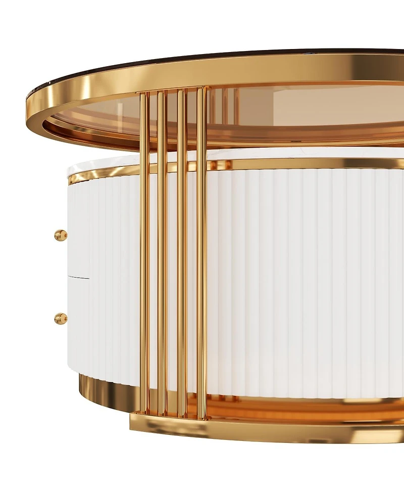 Streamdale Furniture Modern 2-Piece Round Nesting Coffee Table with Drawers & Glass Top