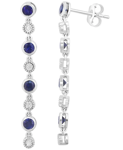 Effy Collection Sapphire (7/8 ct. t.w.) & Diamond (1/20 ct. t.w.) Drop Earrings in Sterling Silver