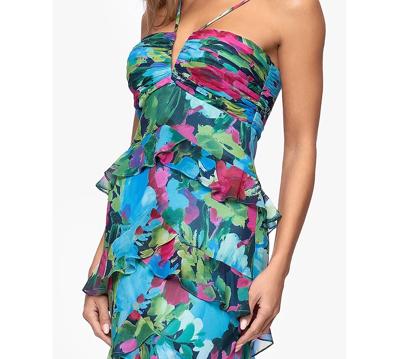 Xscape Petite Floral Printed Tiered Ball Gown