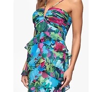 Xscape Petite Floral Printed Tiered Ball Gown