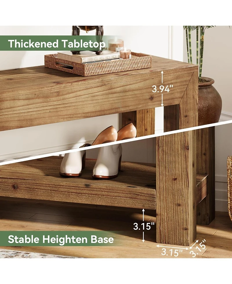 Tribesigns 47.24" Solid Wood Entryway Bench, 2-Tier Narrow Rustic Wooden Shoe Bench