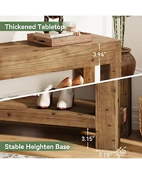 Tribesigns 47.24" Solid Wood Entryway Bench, 2-Tier Narrow Rustic Wooden Shoe Bench