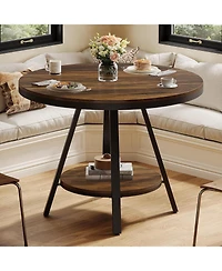 Tribesigns 2-Tier Industrial Round Dining Table, Small Kitchen Dinner Table for 2-4 People, 35-Inch Circle Wood Kitchen Table