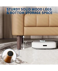 gaomon Modern 78" Faux Leather 3-Seater Sofa, Deep Seat with 2 Pillows, Wood Legs