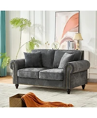 Streamdale Furniture 63" Modern 2-Seater Chenille Sofa, Rolled Arms, Nailhead Trim