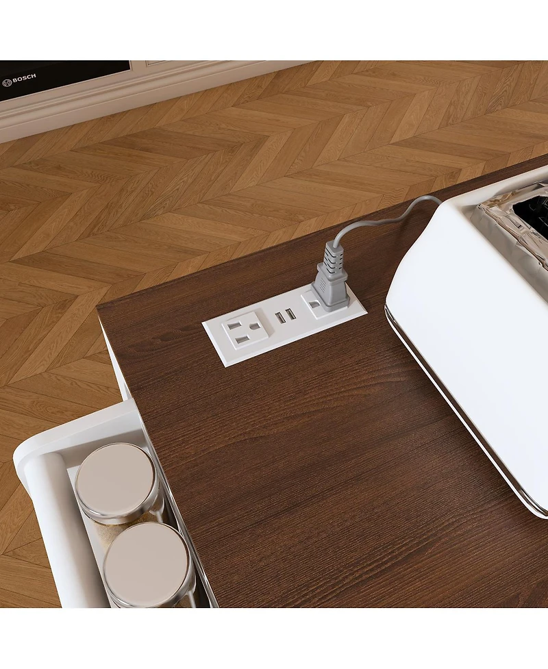 Streamdale Furniture 74.8" White Kitchen Island with Extendable Table, Power Outlet & Storage