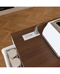 Streamdale Furniture 74.8" White Kitchen Island with Extendable Table, Power Outlet & Storage