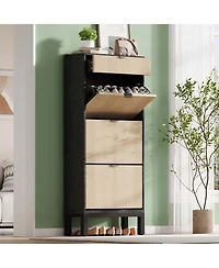 Homfan Shoe Storage Cabinet for Entryway with 3 Flip Drawers, Modern Rack Metal Legs, Freestanding Narrow Slim Organizer