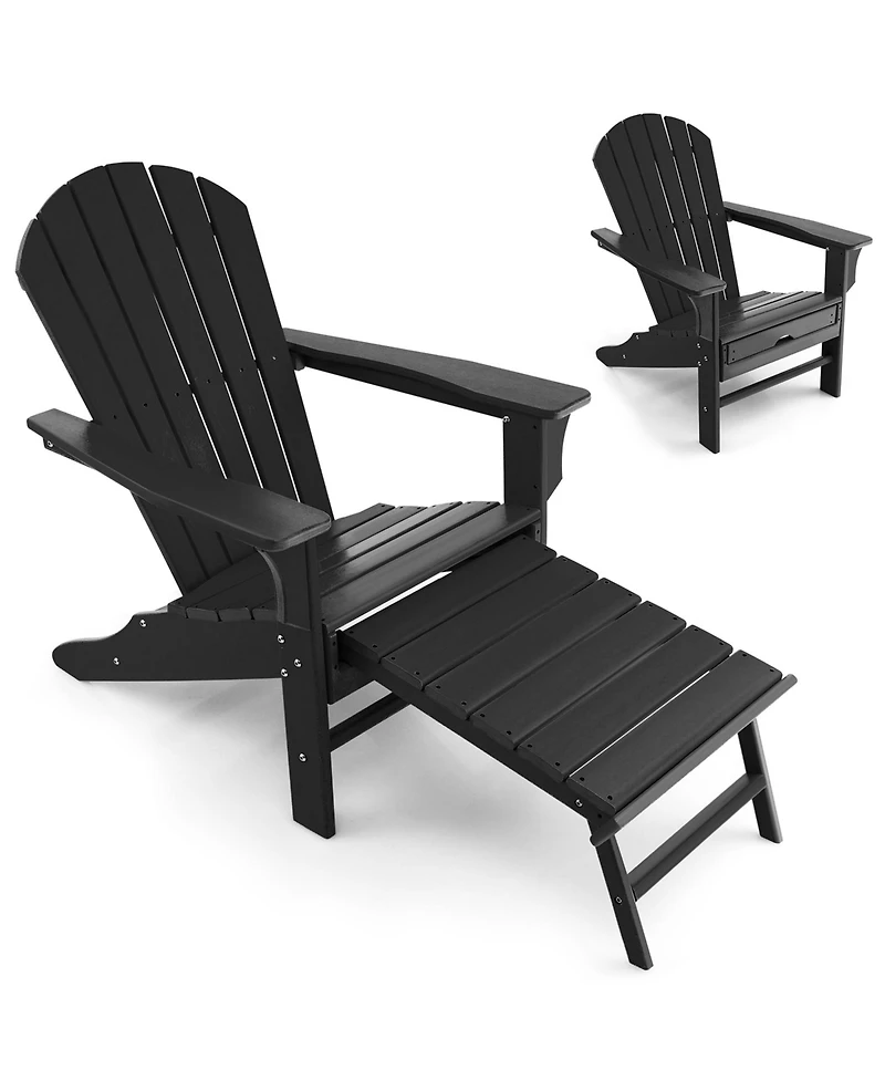 Gymax Patio Adirondack Chair Hdpe Outdoor Lounge w/ Retractable Ottoman