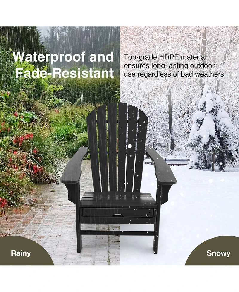 Gymax Patio Adirondack Chair Hdpe Outdoor Lounge w/ Retractable Ottoman