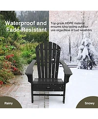 Gymax Patio Adirondack Chair Hdpe Outdoor Lounge w/ Retractable Ottoman