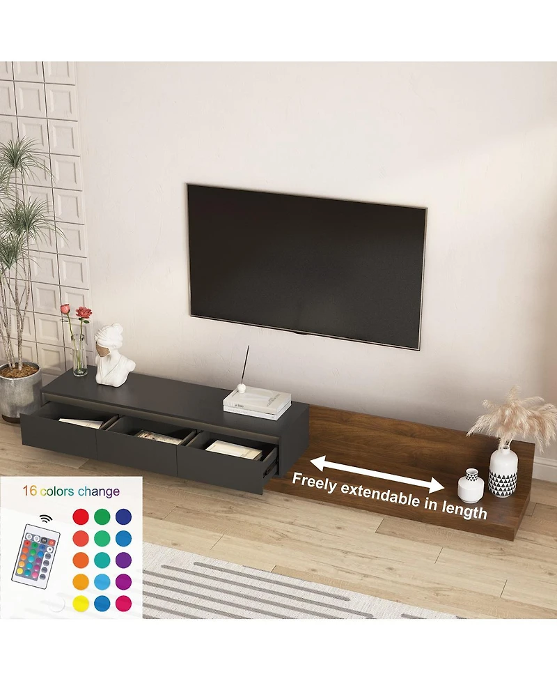 Streamdale Furniture Modern Tv Stand with Led Lights & Storage for Living Room