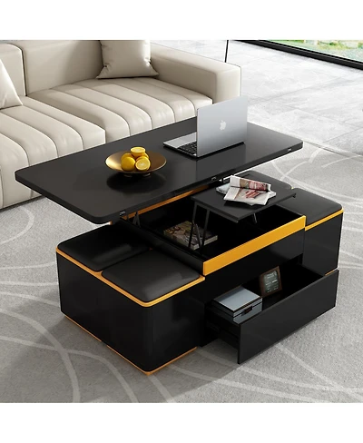 Streamdale Furniture Streamdale Lift-Top Coffee Table with Storage Stools & Foldable Top