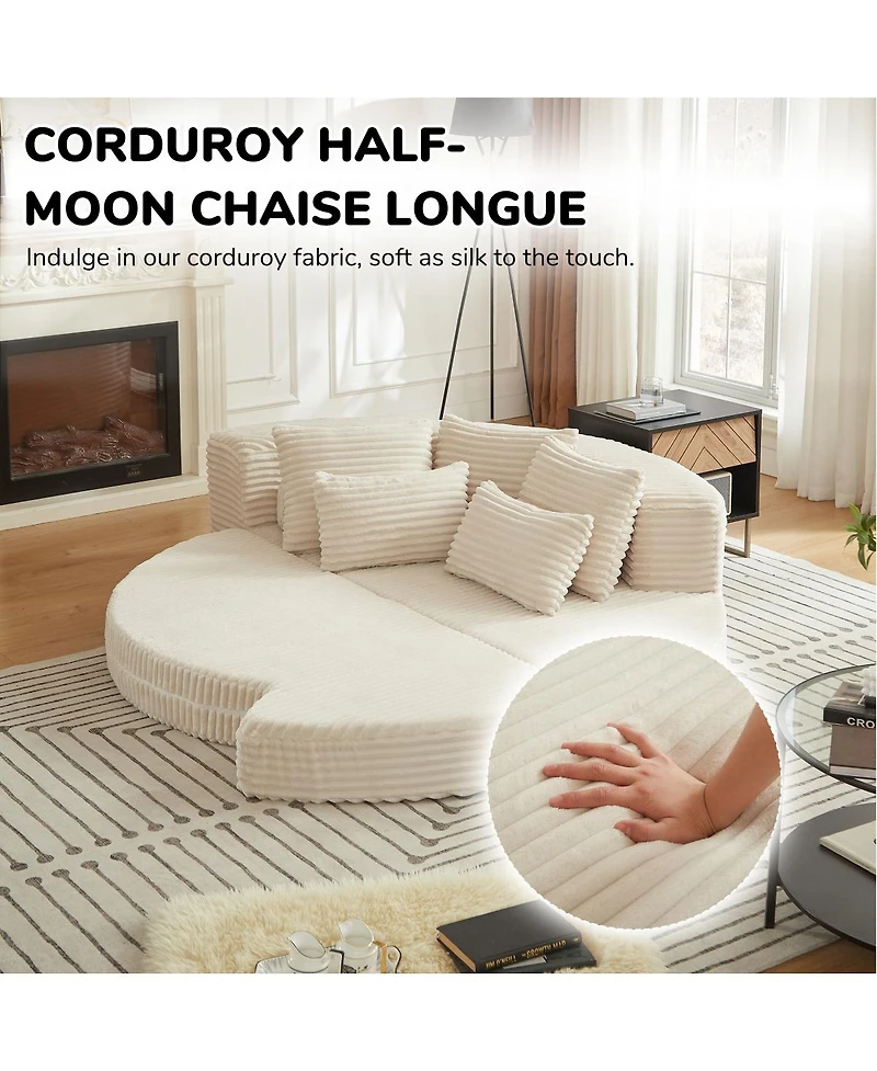 Streamdale Furniture Corduroy Semi-Circular 2-in-1 Sofa Bed with Neck Pillow & 5 Throw Pillows