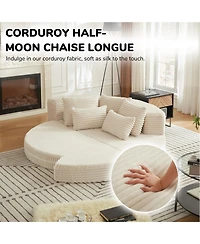 Streamdale Furniture Corduroy Semi-Circular 2-in-1 Sofa Bed with Neck Pillow & 5 Throw Pillows