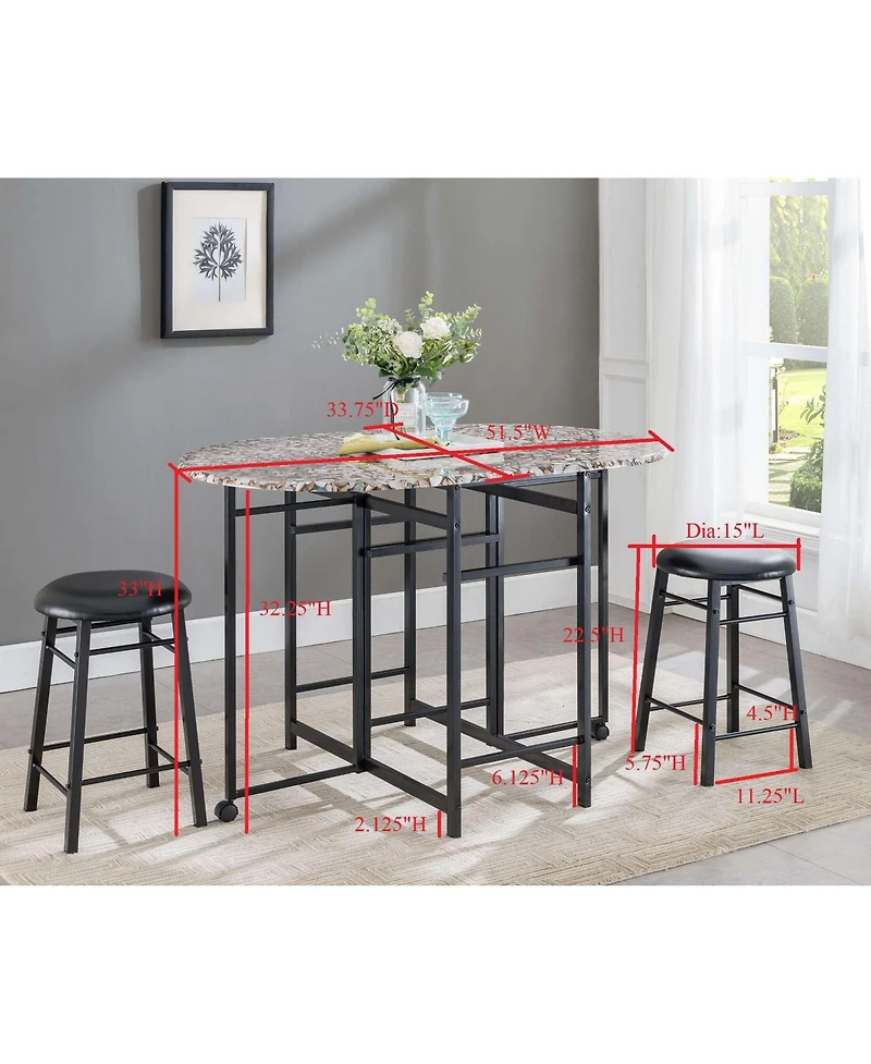 Kings Brand Furniture Comapct Dinette Set With Drop Leaf Table and 2 Comfortable Chair