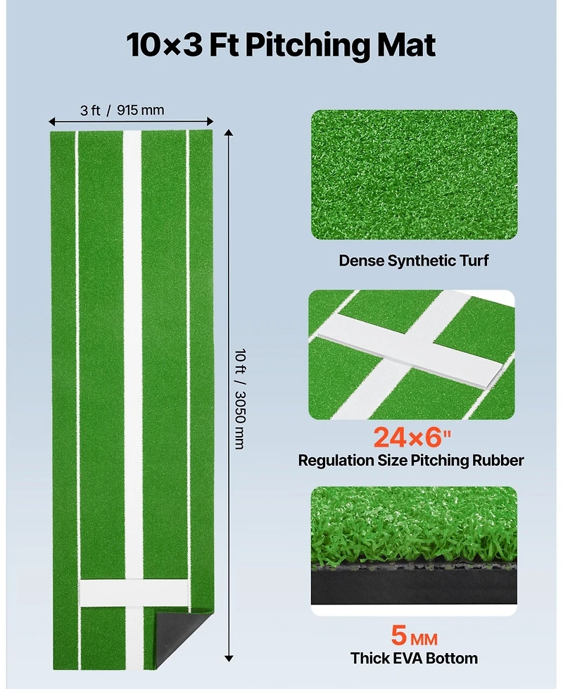 Mecale 10 x 3 Ft Softball Pitching Mat with Non-Slip Backing